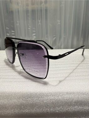 TAHARI Women’s Oversized Black Metal rame Sunglasses w/Scalloped Purple lens